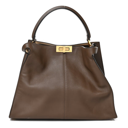 Fendi Vitello Seta Glazed Fabric FF 1974 Large Peekaboo X-Lite Maya Mogano Panna 1 of 9