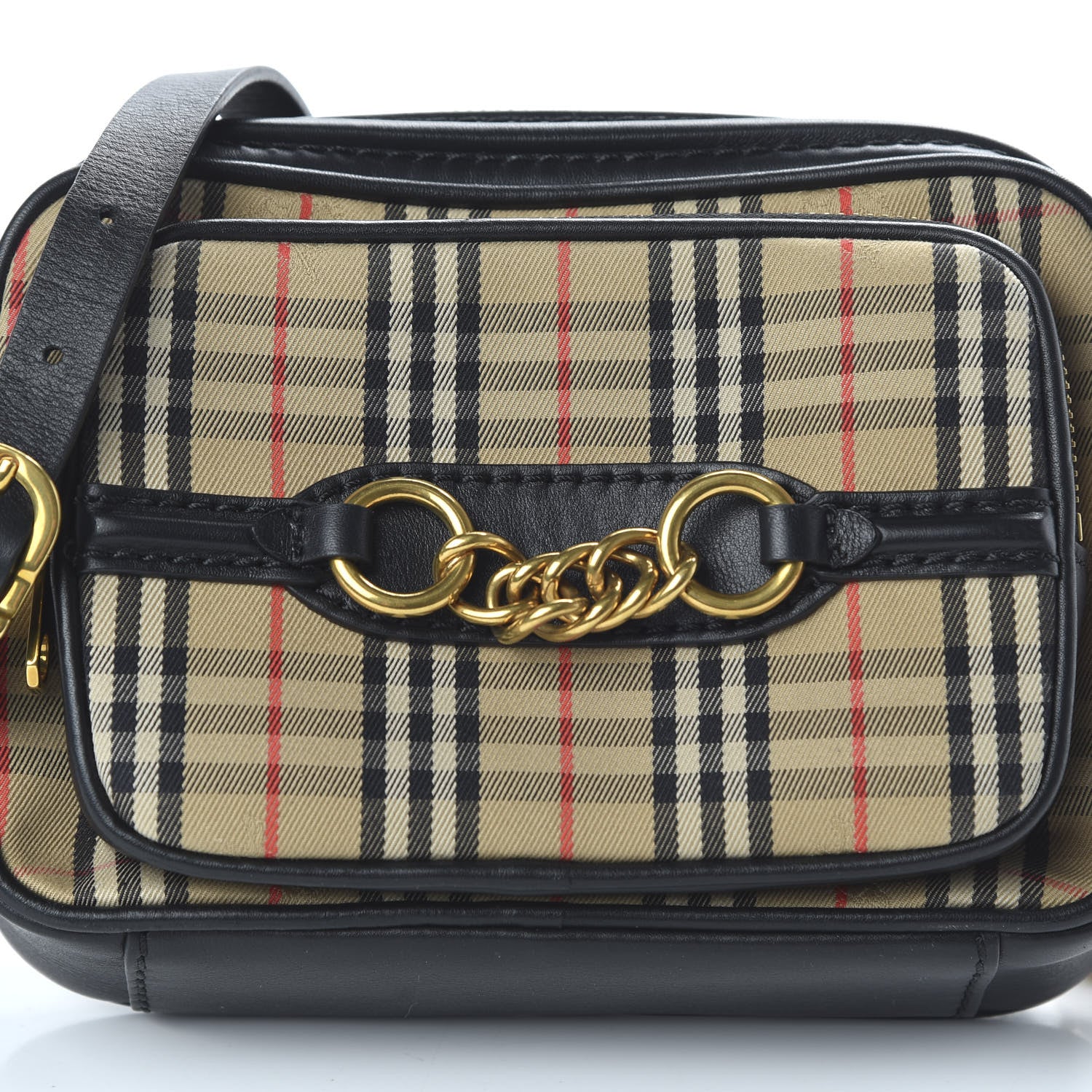 Burberry 1983 Knight Check Smooth Calfskin Link Camera Bag Black 9 of 11
