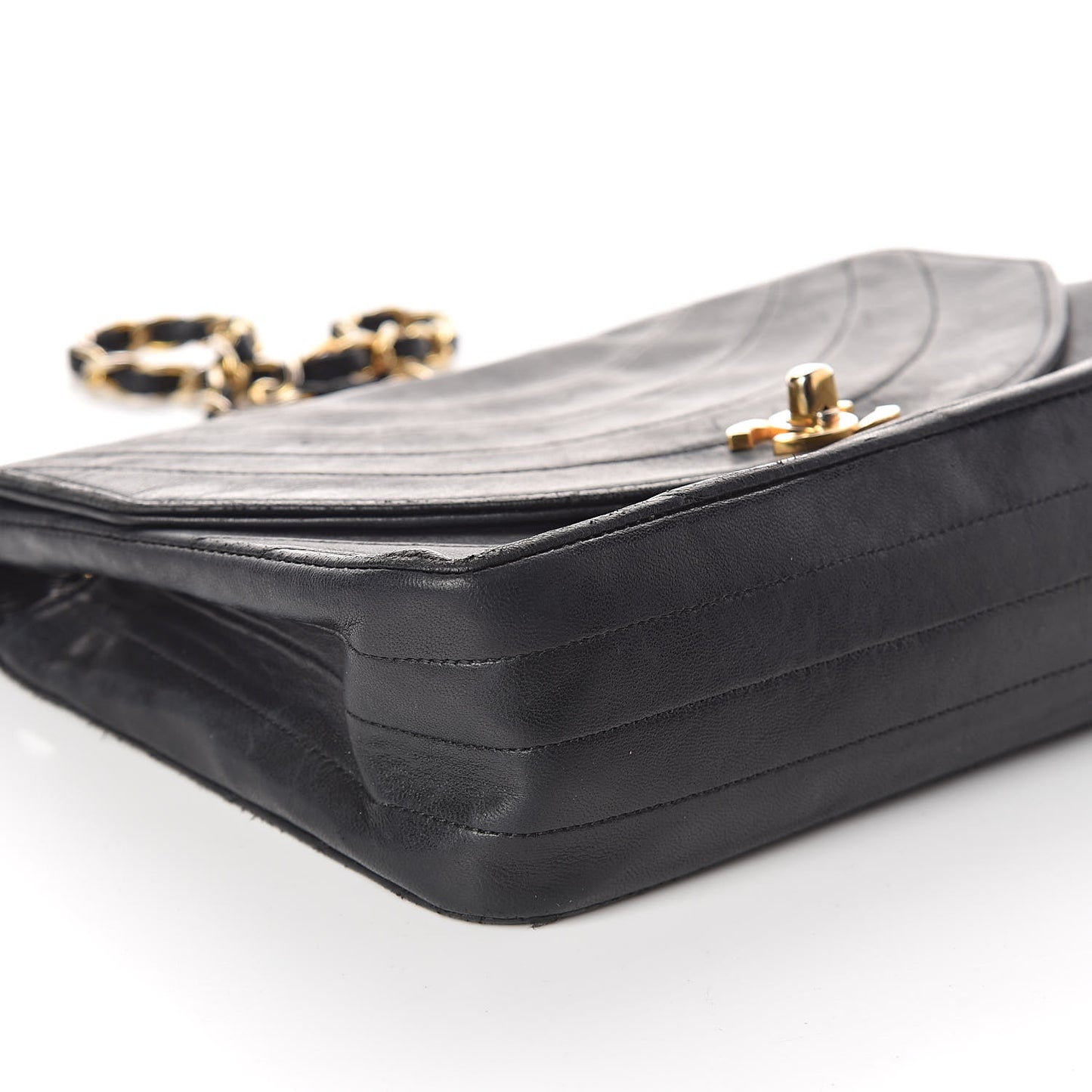 Lambskin Ribbon Quilted Small Single Flap Black