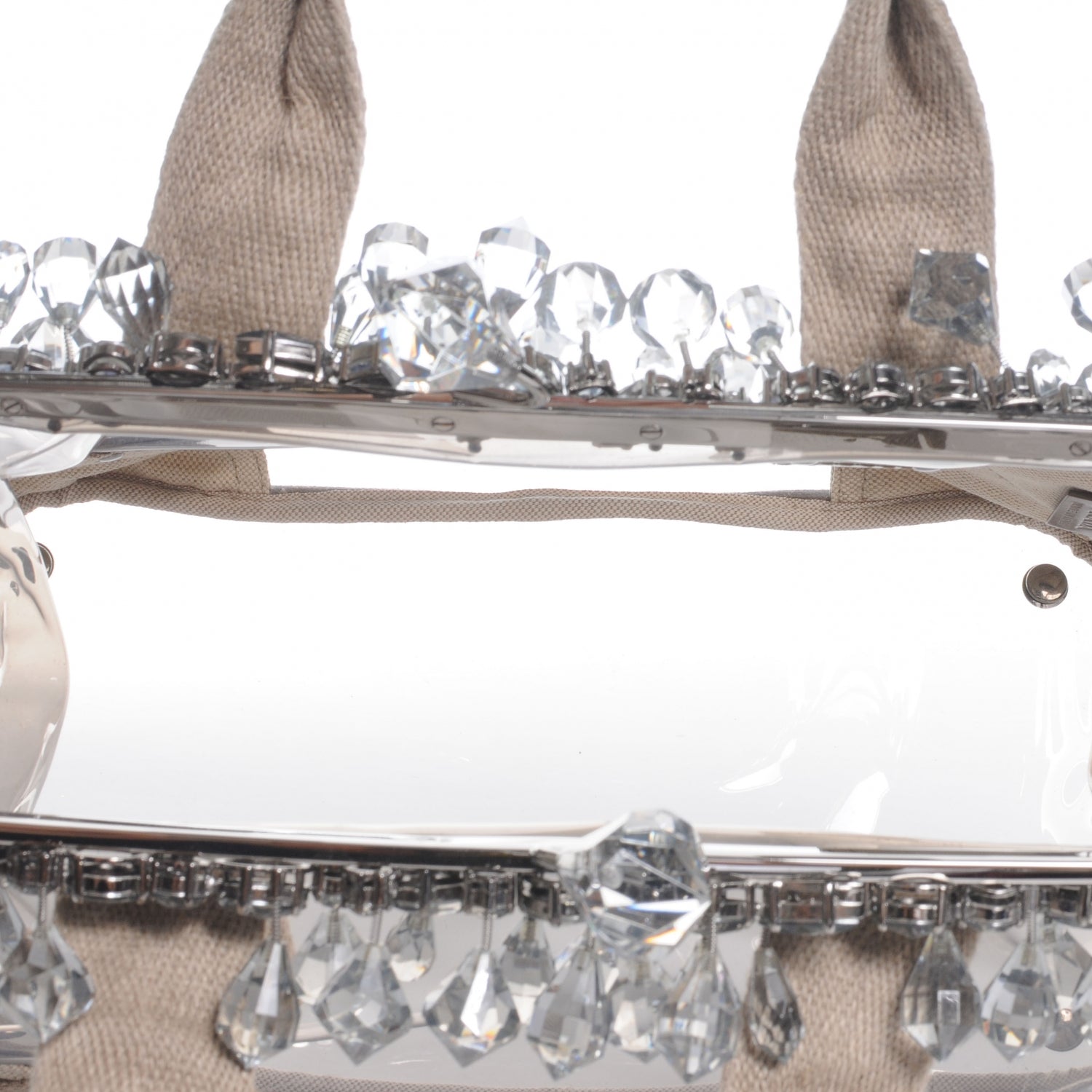 Prada Canvas Plexiglass Frame Crystal Cluster Bag Naturale 6 of 7