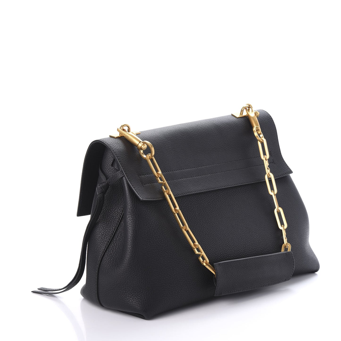 Pebbled Calfskin Large VRing Chain Shoulder Bag Black