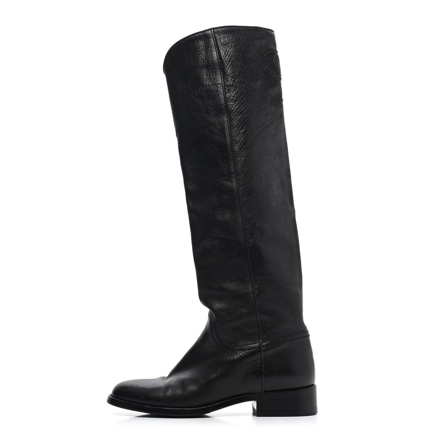 Chanel Calfskin Ascot Knee High CC Boots 36.5 Black 1 of 4