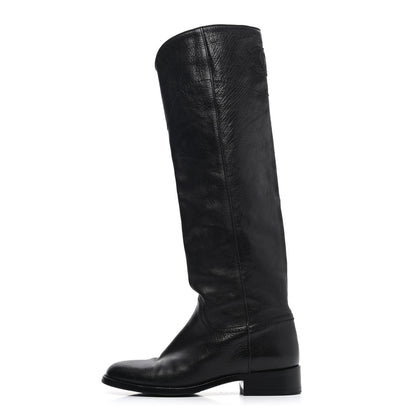 Chanel Calfskin Ascot Knee High CC Boots 36.5 Black 1 of 4