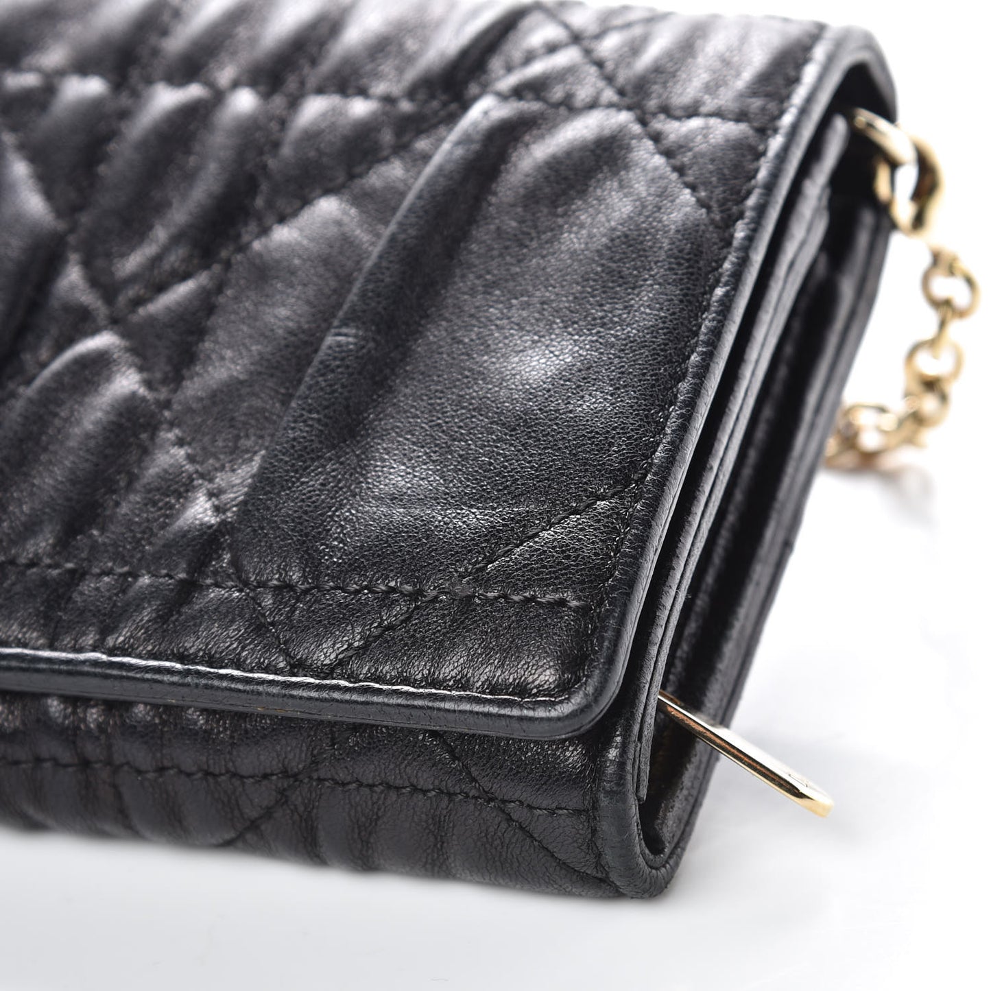 Gaufre Lambskin Cannage Rendez-vous Chain Wallet Black