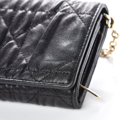 Christian Dior Gaufre Lambskin Cannage Rendez-vous Chain Wallet Black 8 of 9