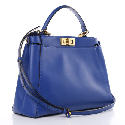 Fendi Vitello Morgan Fabric Jacquard Pequin Medium Peekaboo Iconic Satchel Blue Neon Tobacco 3 of 14