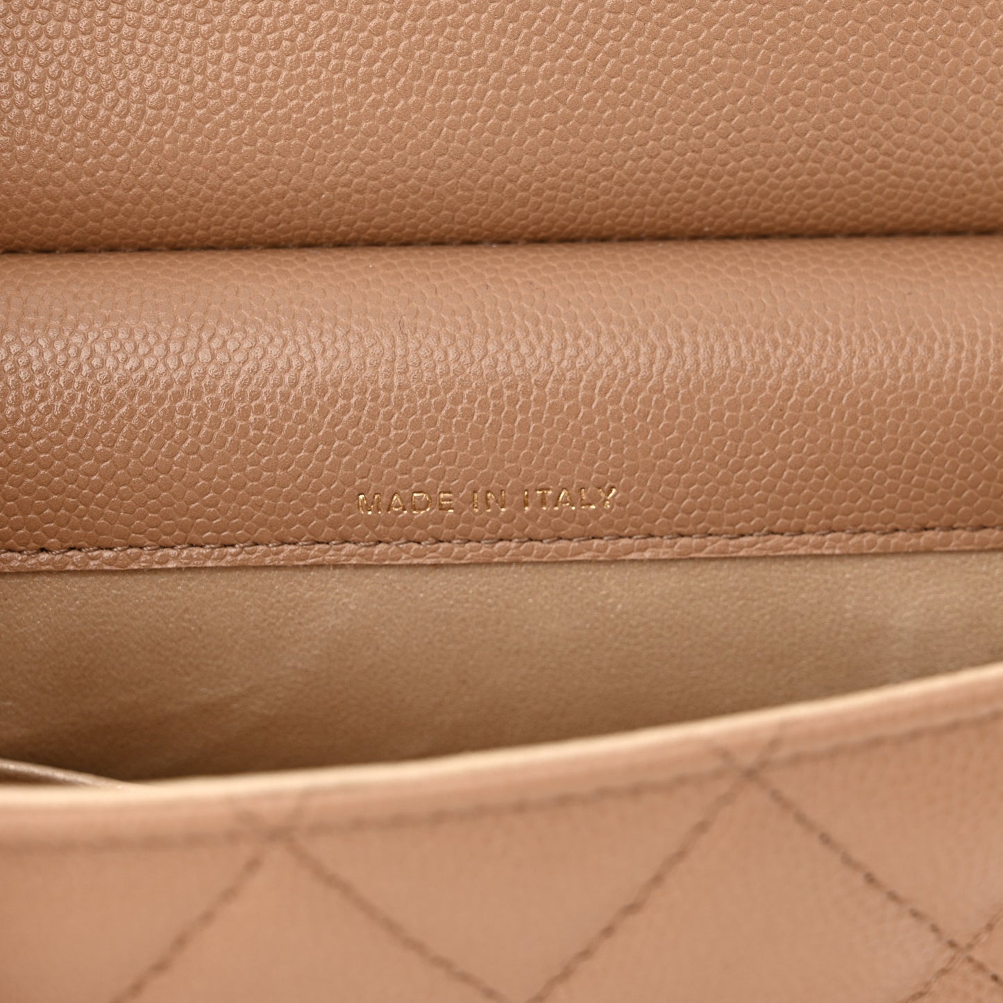 Caviar Quilted Flap Clutch With Chain Beige