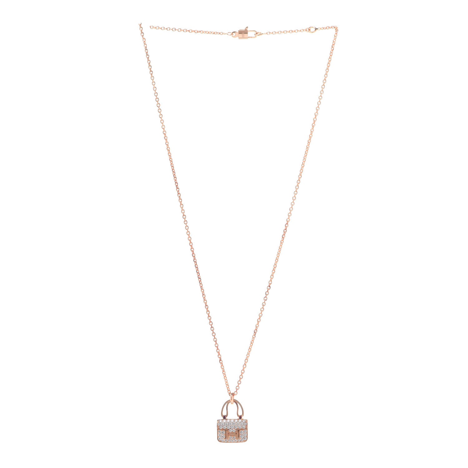 Hermes 18K Rose Gold Diamond Constance Amulettes Pendant Necklace 3 of 7