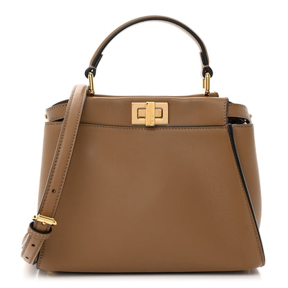Fendi Vitello Seta Fabric Jacquard FF 1974 Mini Peekaboo Iconic Satchel Sand Tabacco Moro 1 of 11