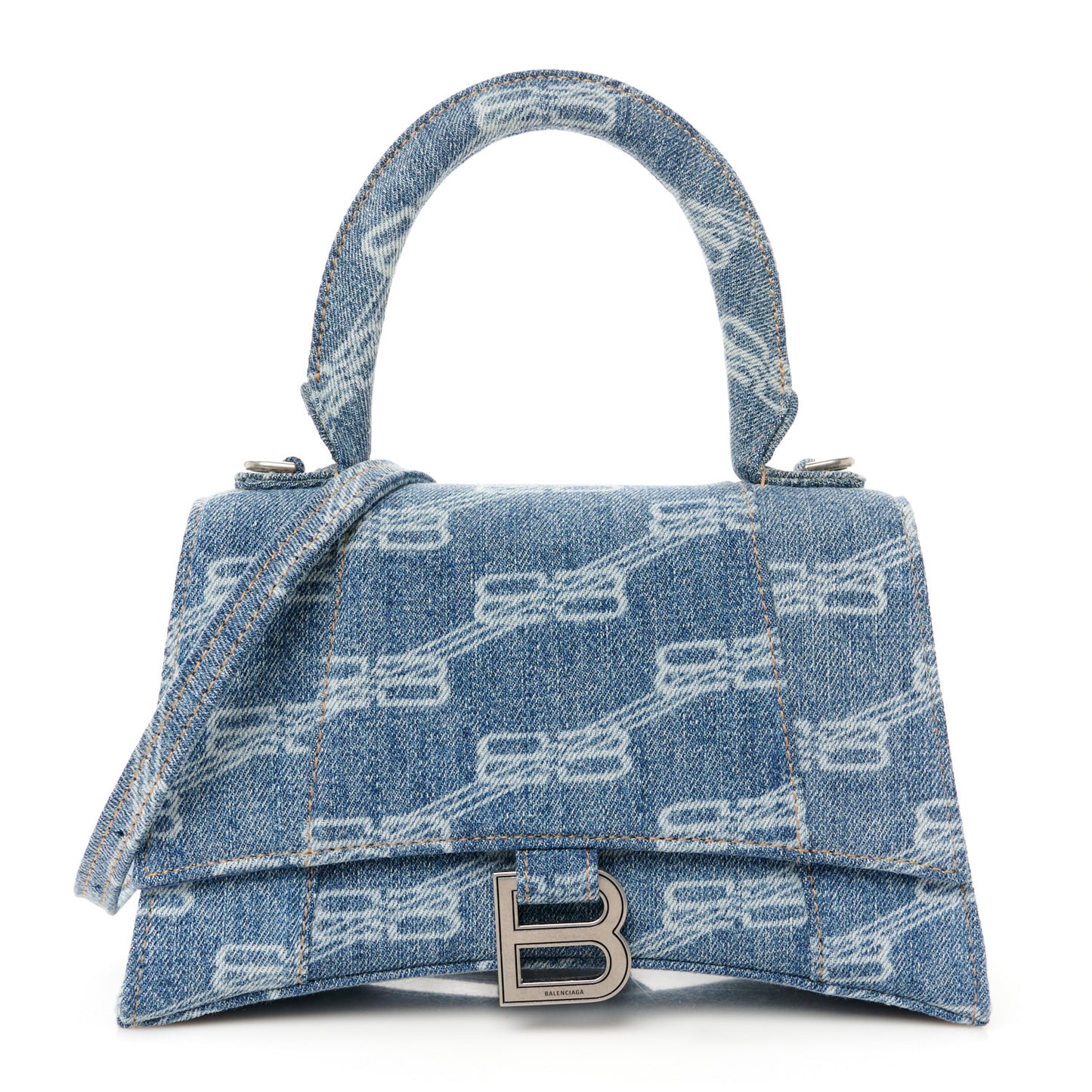 Denim BB Monogram Small Hourglass Top Handle Bag Blue