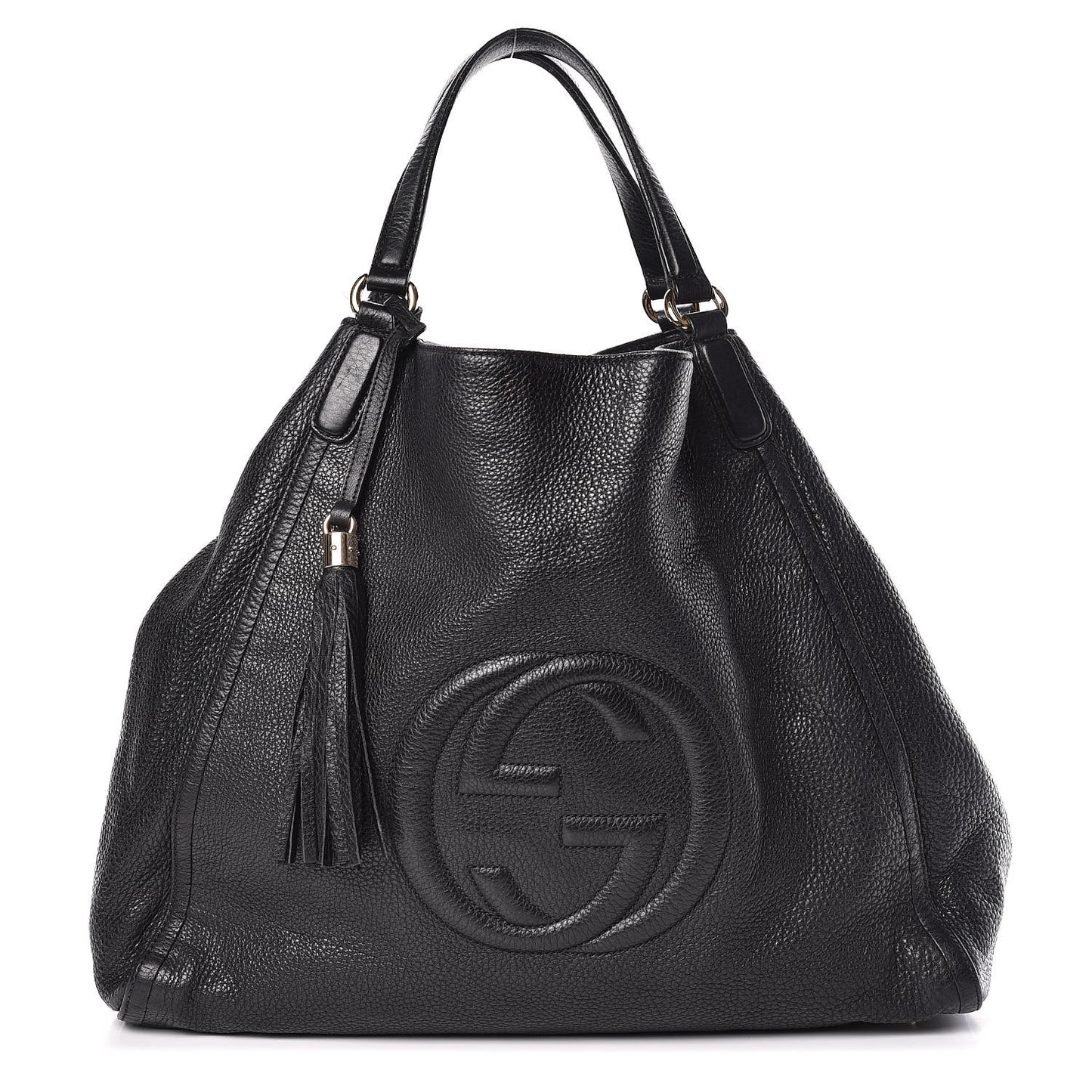 Pebbled Calfskin Large Soho Shoulder Bag Black