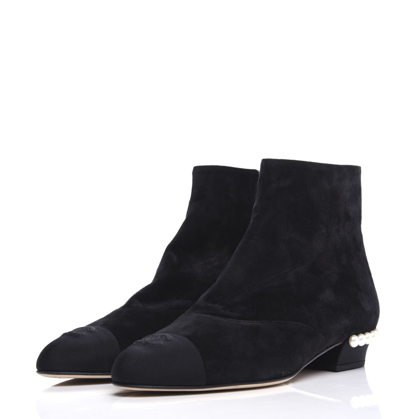 Suede Calfskin Pearl Cap Toe Short Boots 41 Black