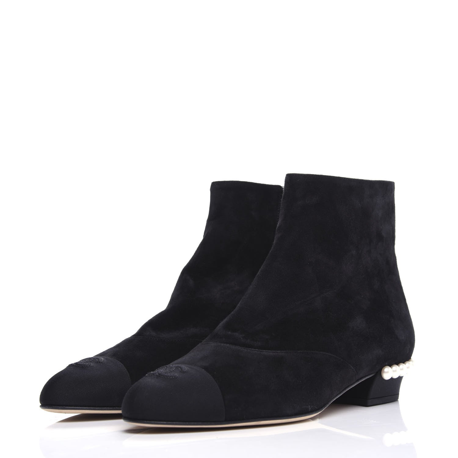 Chanel Suede Calfskin Pearl Cap Toe Short Boots 41 Black 3 of 10