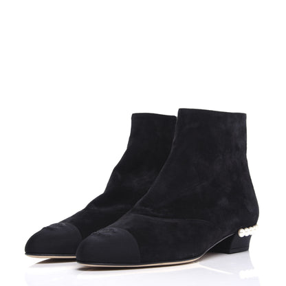 Chanel Suede Calfskin Pearl Cap Toe Short Boots 41 Black 3 of 10