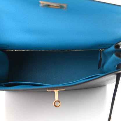 Hermes Epsom Casaque Kelly Sellier 28 Bleu Indigo Black Bleu Frida 5 of 11