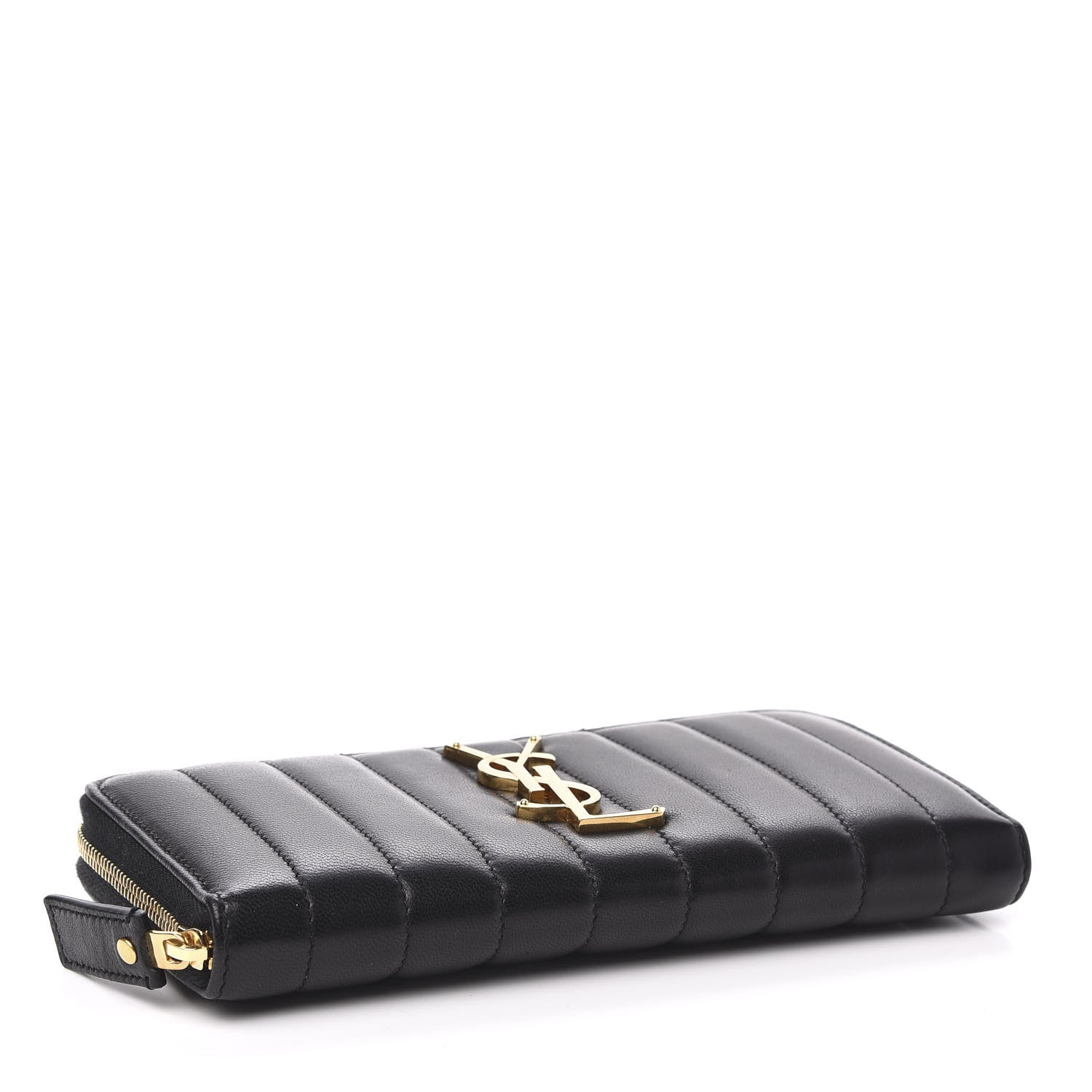 Saint Laurent Lambskin Matelasse Monogram Vicky Zip Around Wallet Black 4 of 7