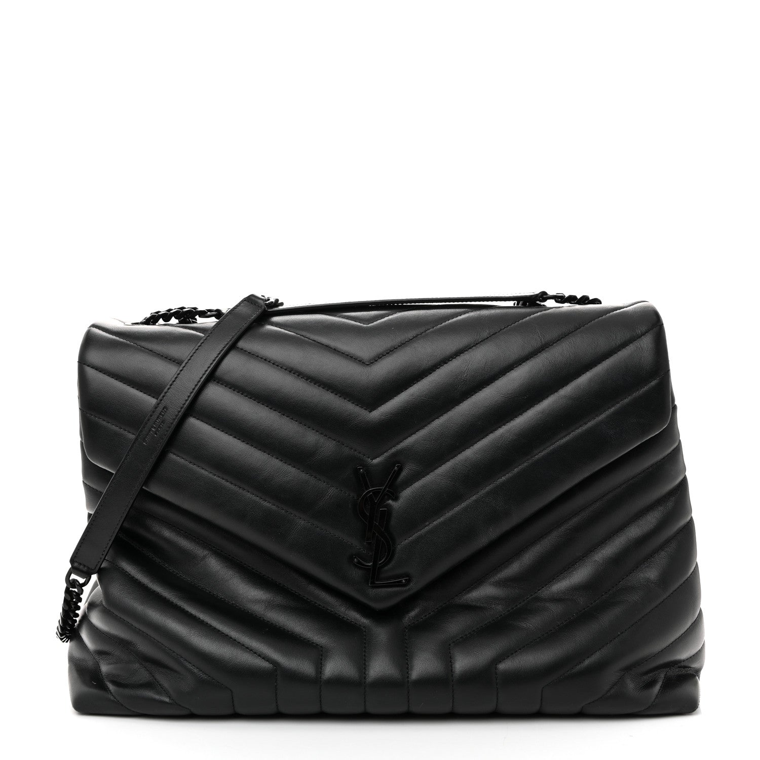 Saint Laurent Calfskin Y Quilted Monogram Monochrome Large Loulou Chain Satchel Black 1 of 13