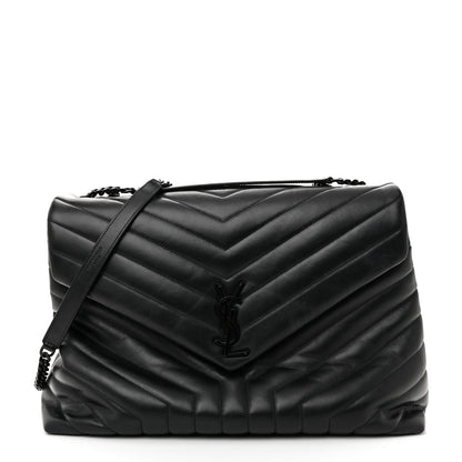 Saint Laurent Calfskin Y Quilted Monogram Monochrome Large Loulou Chain Satchel Black 1 of 13