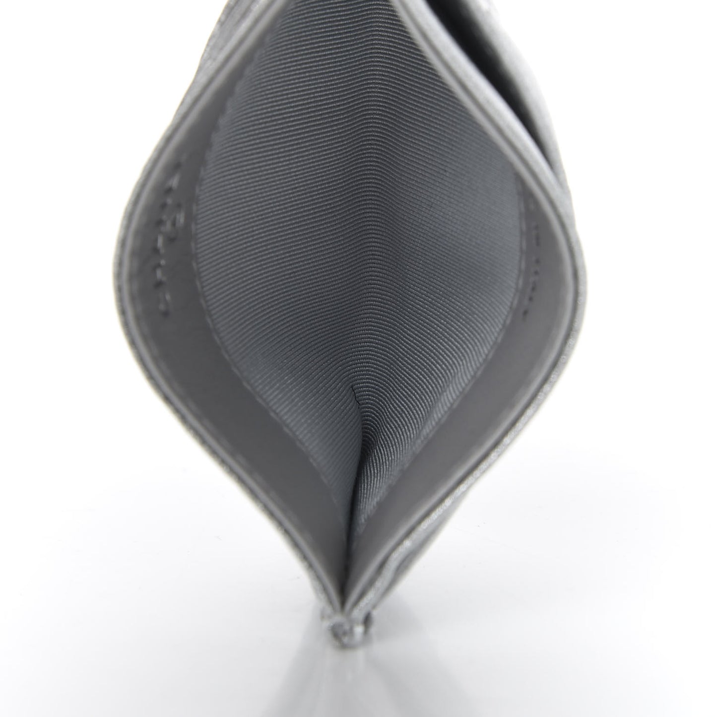 Metallic Lambskin Quilted Card Holder Silver