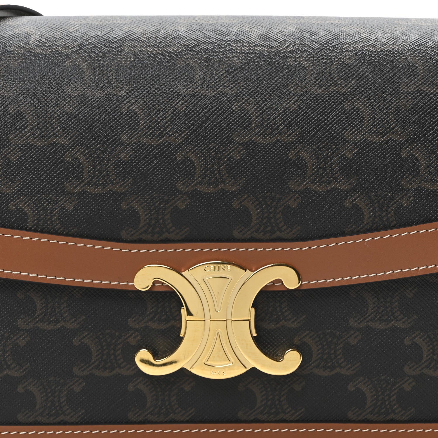 Celine Triomphe Canvas Calfskin Medium Triomphe Bag Tan 8 of 10