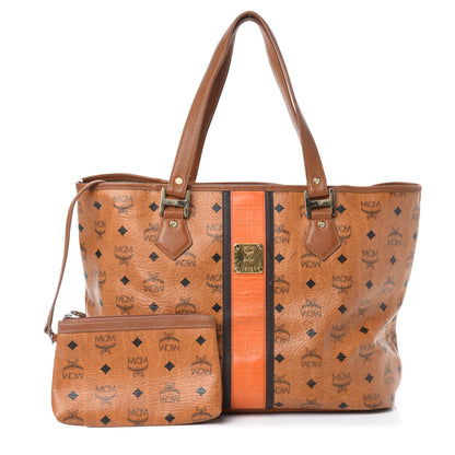 MCM Visetos Crocodile Embossed Medium Liz Shopper Tote Cognac 1 of 10