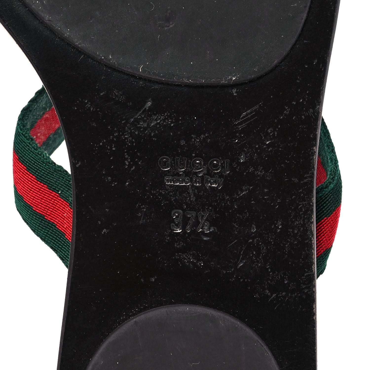 Gucci Nylon Calfskin Web GG Monogram Womens Thong Sandals 37.5 Green Red Cocoa 6 of 7