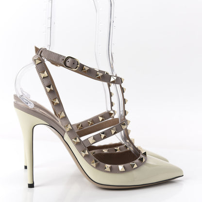 Valentino Garavani Patent Rockstud Ankle Strap Pumps 39 Ivory Poudre 4 of 9