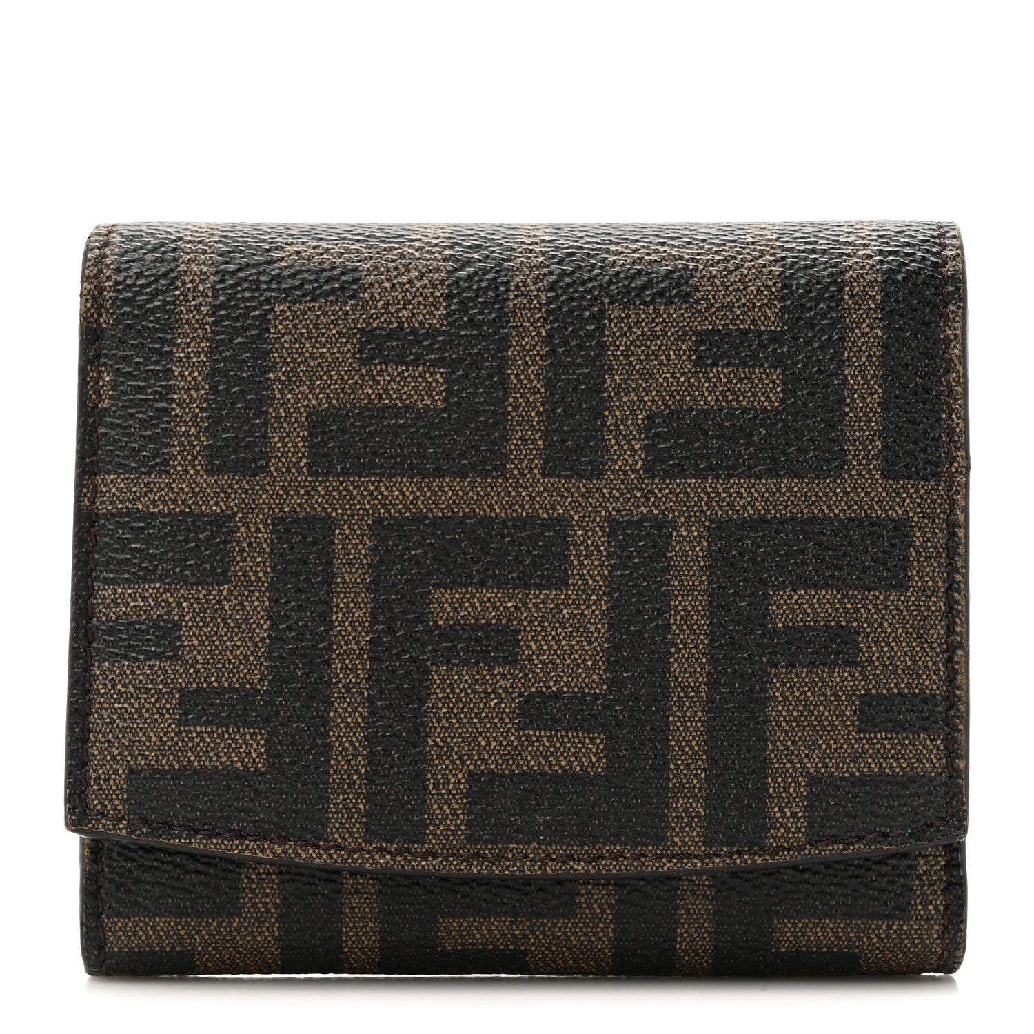 Fendi Vitello Elite Zucca Compact Wallet Tobacco Turquoise 1 of 9