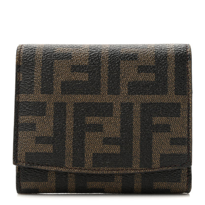 Fendi Vitello Elite Zucca Compact Wallet Tobacco Turquoise 1 of 9