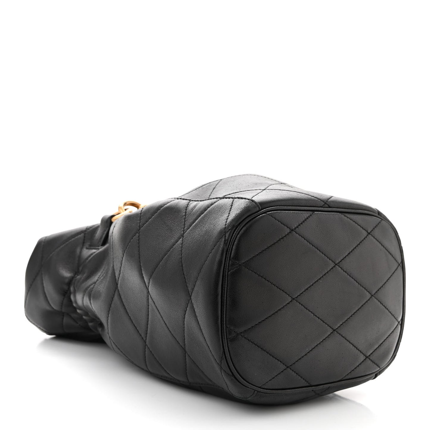 SAINT LAURENT Lambskin Quilted Le Maillon Bucket Bag Black