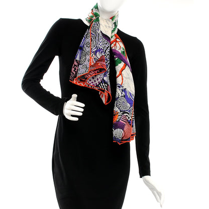Hermes Cashmere Silk Sieste Au Paradis Shawl 140 Blanc Rouge Violet 2 of 5