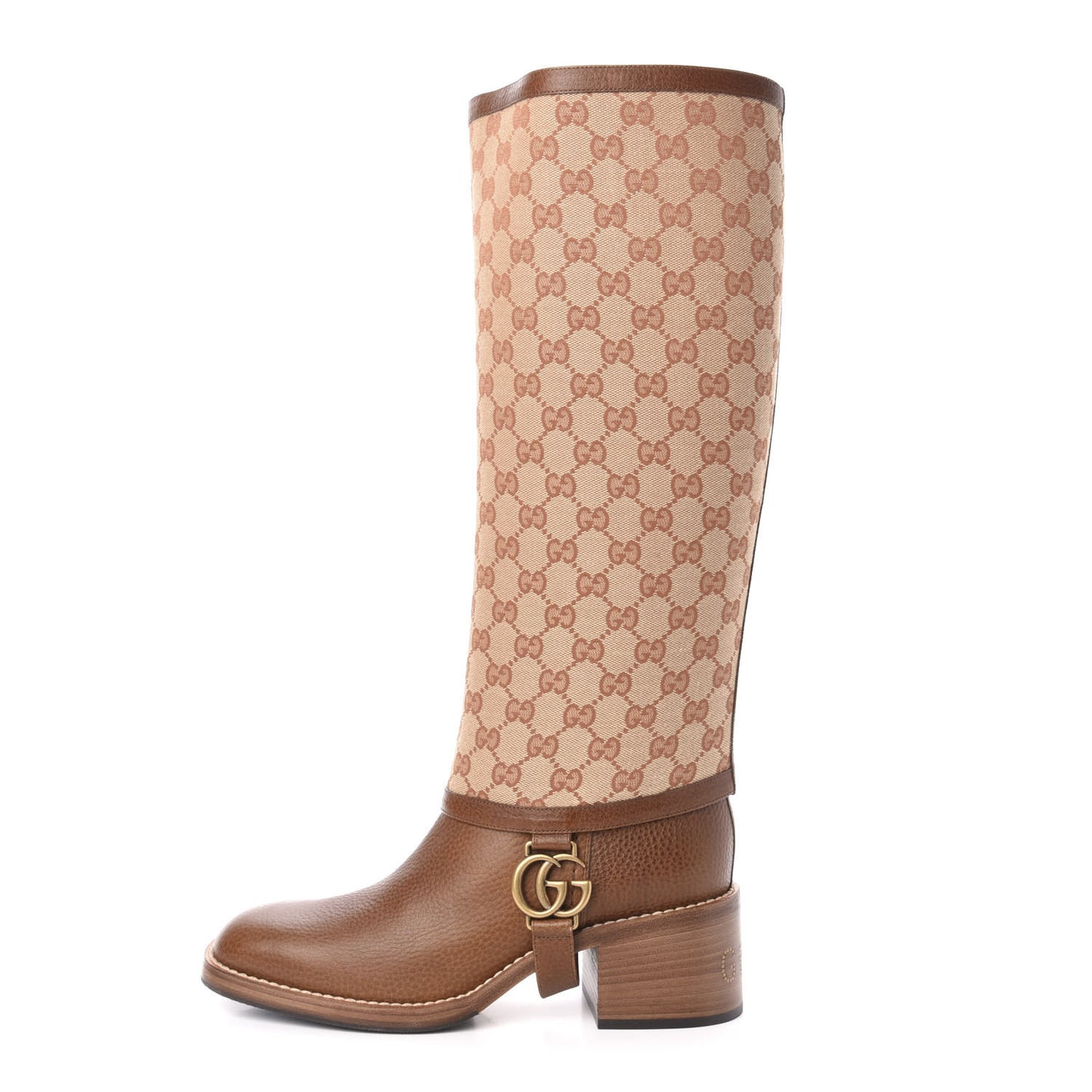 GG Monogram Calfskin Lola Tall Boots 39.5 Beige Ruggine Cuir