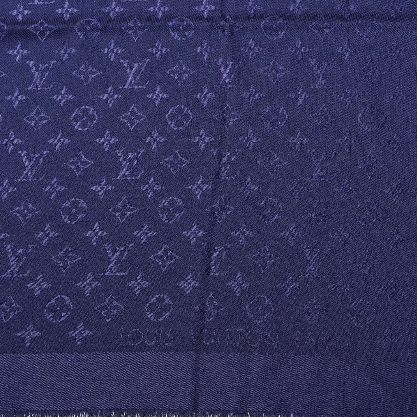 Silk Wool Monogram Shawl Night Blue