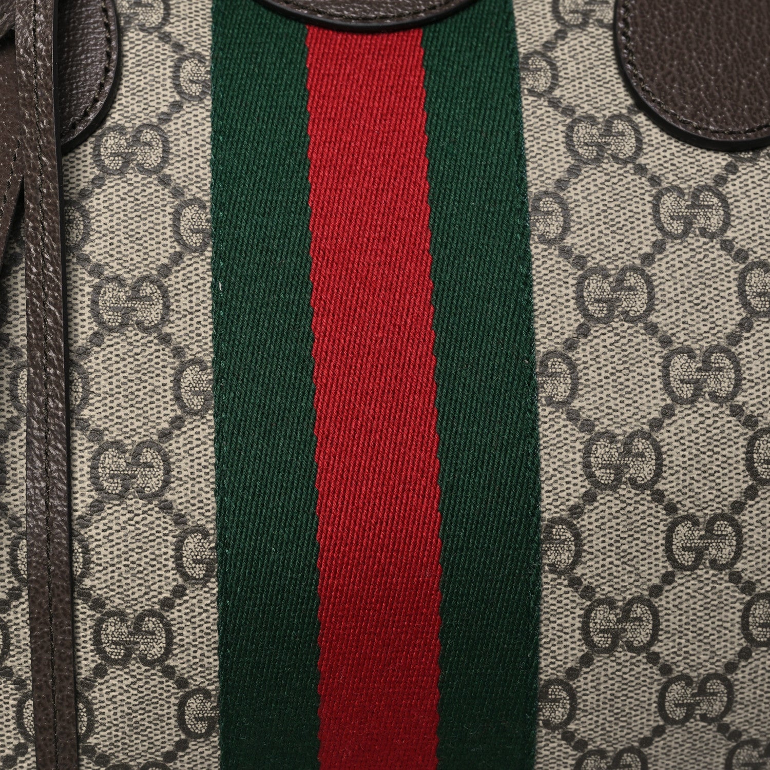 Gucci GG Supreme Monogram Textured Dollar Calfskin Web Medium Savoy Duffle Bag Beige Dark Brown 6 of 10