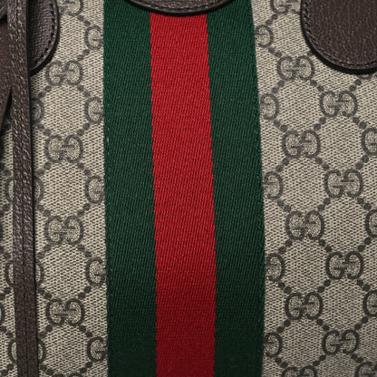 Gucci GG Supreme Monogram Textured Dollar Calfskin Web Medium Savoy Duffle Bag Beige Dark Brown 6 of 10