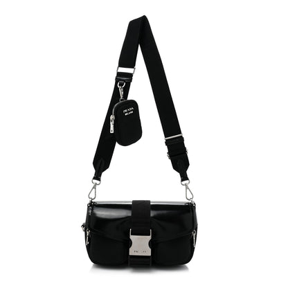 Prada Re-Nylon Spazzolato Double Pocket Buckle Shoulder Bag Black 1 of 7