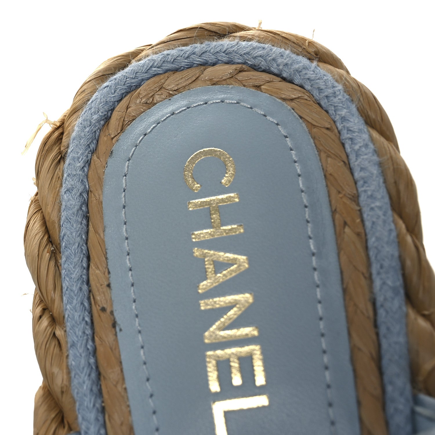 Chanel Terry Cloth Raffia CC Logo Thong Sandals 37 Blue 14 of 17