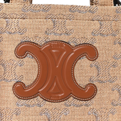 Celine Raffia Effect Calfskin Triomphe Jacquard Small Cabas Thais Natural Silver 7 of 9