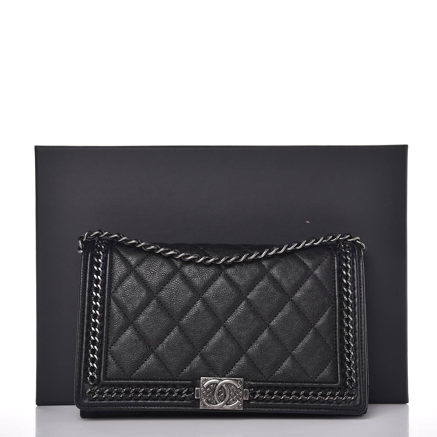 Chanel Calfskin Quilted Chain Around Boy Wallet On Removable Chain WOC Black 10 of 10