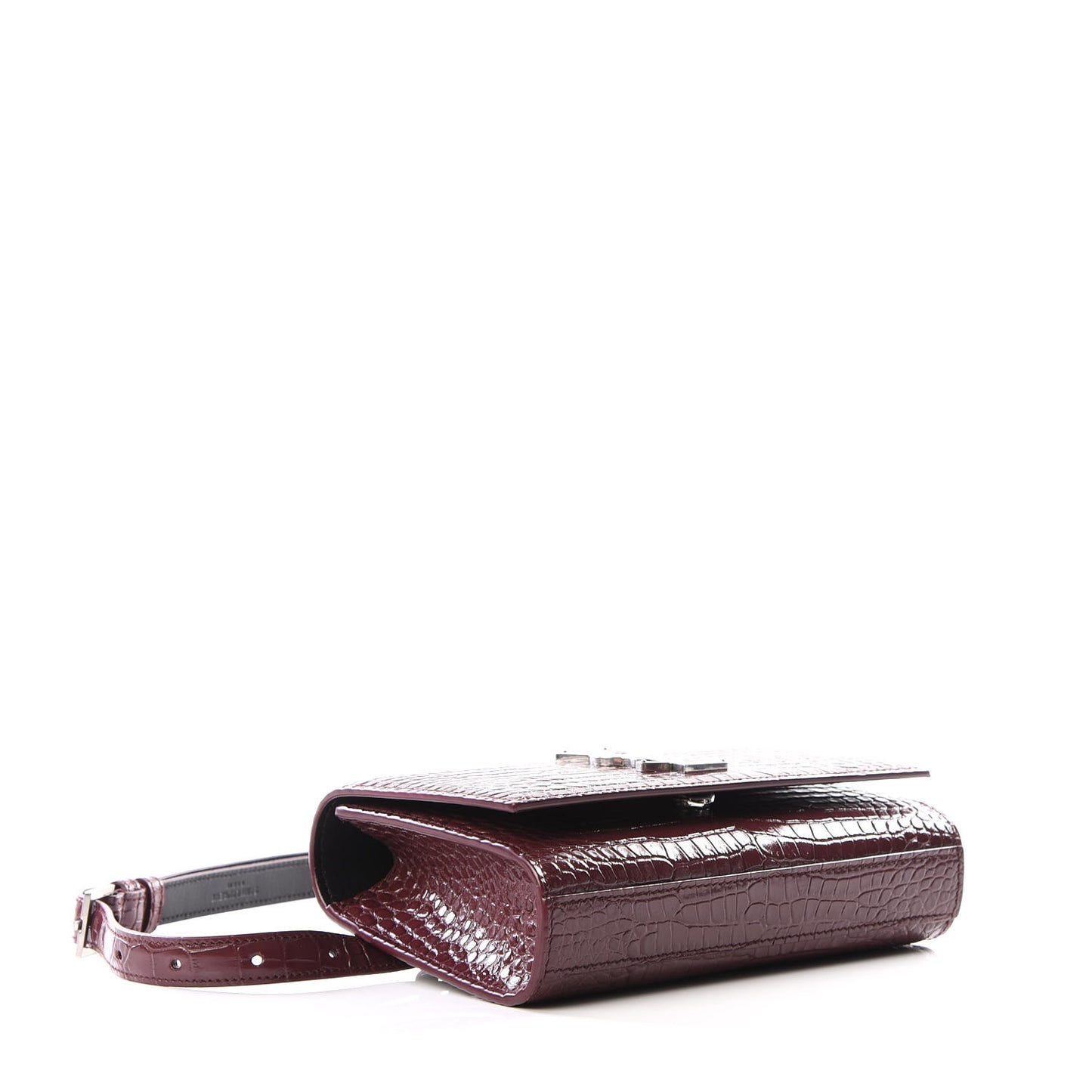Calfskin Crocodile Embossed Monogram Kate Belt Bag Burgundy