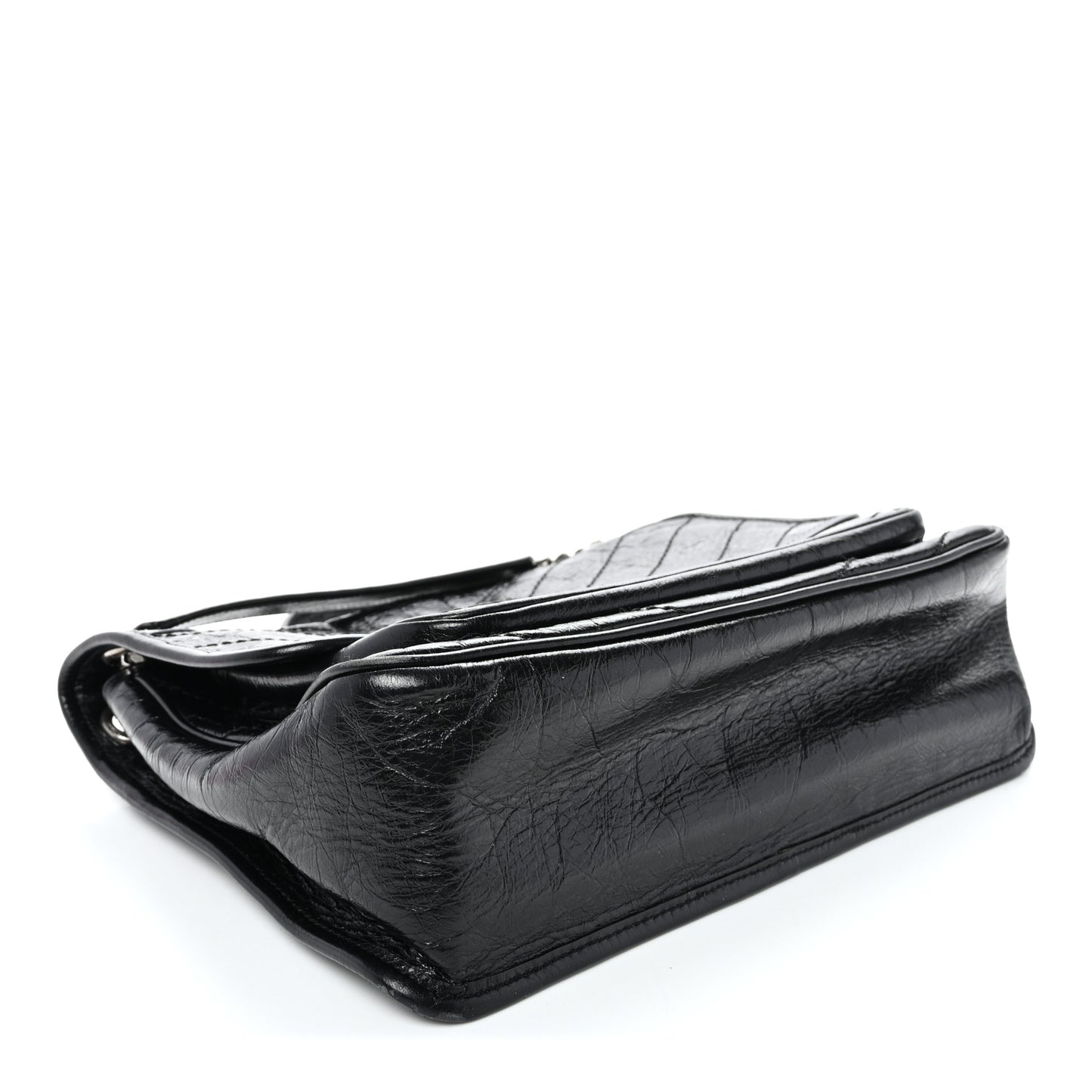 Crinkled Calfskin Matelasse Monogram Medium Niki Chain Satchel Black
