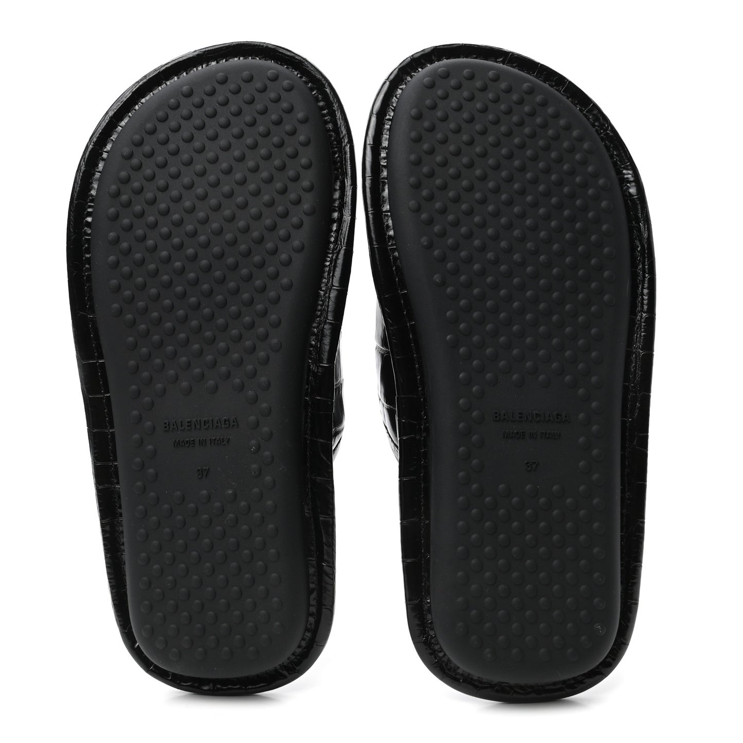BALENCIAG Calfskin Logo Crocodile Embossed Home Slide Sandals 37 Black