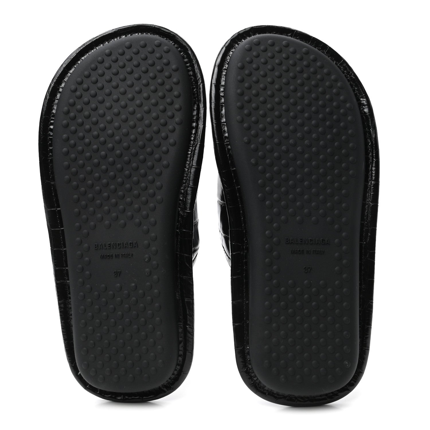 Balenciaga BALENCIAG Calfskin Logo Crocodile Embossed Home Slide Sandals 37 Black 5 of 8
