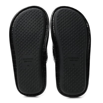 Balenciaga BALENCIAG Calfskin Logo Crocodile Embossed Home Slide Sandals 37 Black 5 of 8