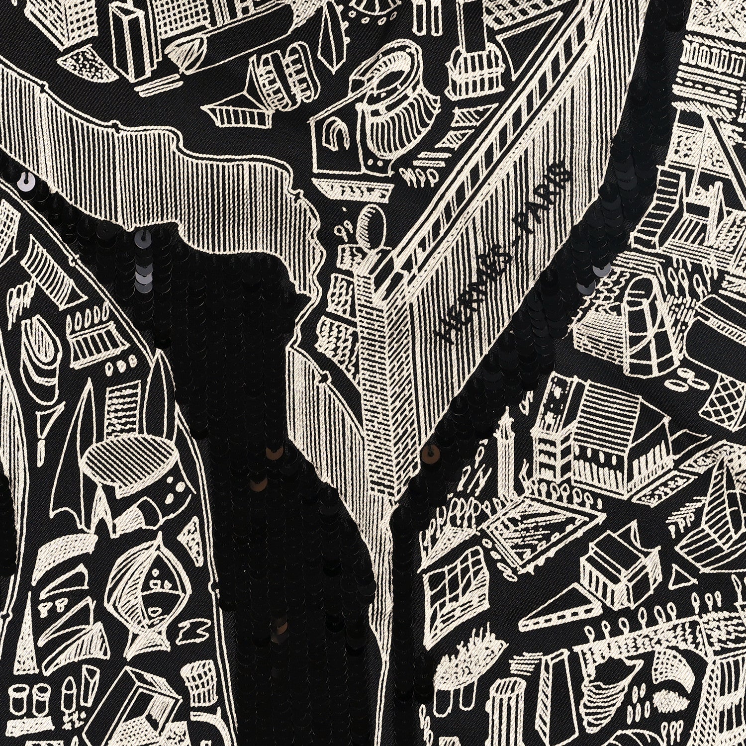 Hermes Silk Twill Sequin Embroidered La Cite Cavaliere La Nuit Scarf 90 Black White 2 of 3