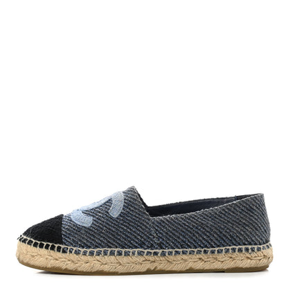 Chanel Cotton Tweed CC Espadrilles 38 Blue Ecru Black 1 of 15