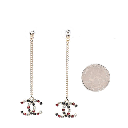 Chanel Crystal CC Drop Earrings Red Gold 2 of 4