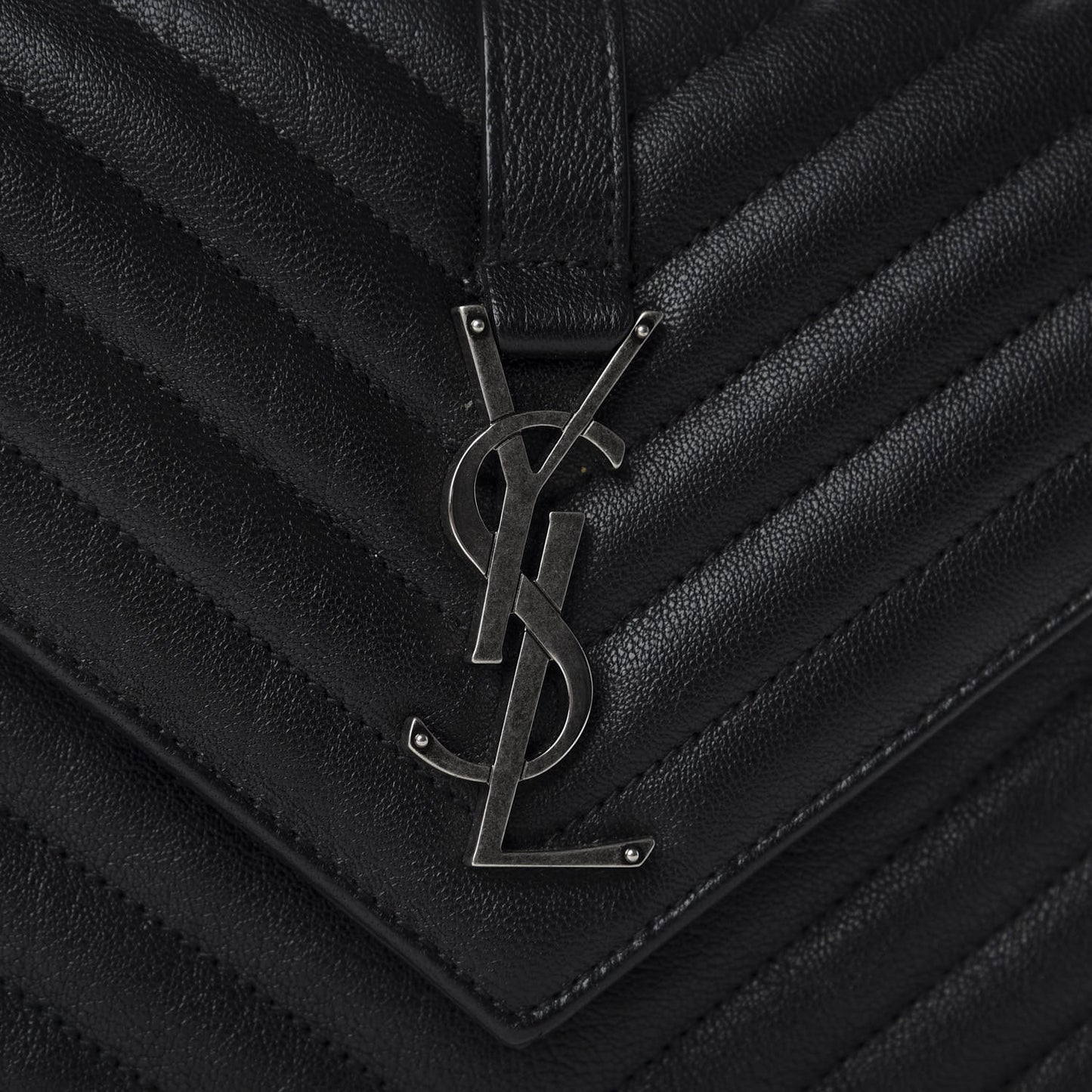 Sheepskin Matelasse Chevron Monogram Medium College Bag Black