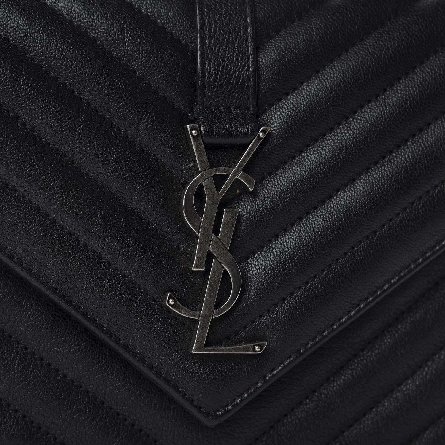 Saint Laurent Sheepskin Matelasse Chevron Monogram Medium College Bag Black 9 of 10