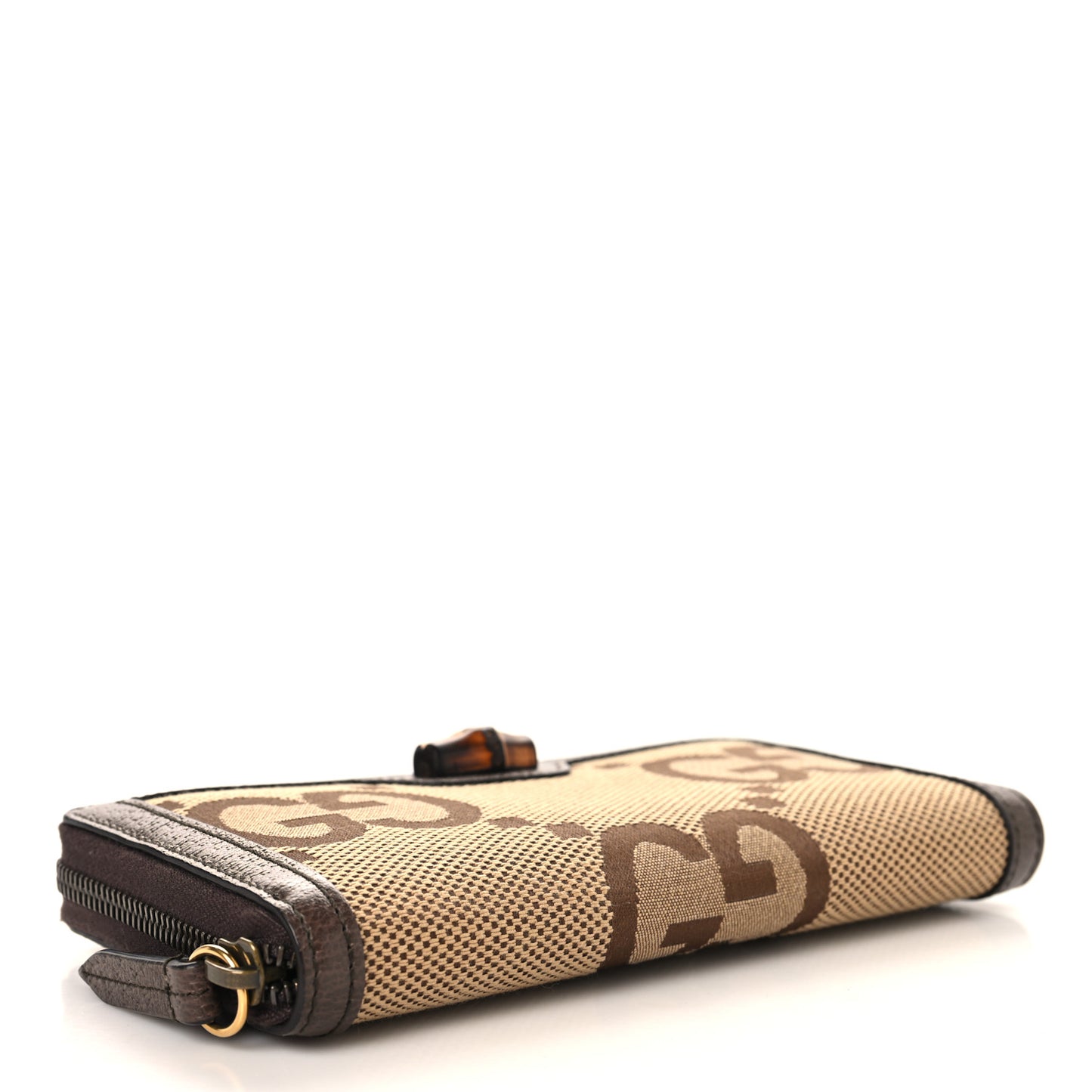 Monogram Jumbo GG Textured Dollar Calfskin Diana Zip Around Continental Wallet Camel Ebony New Acero